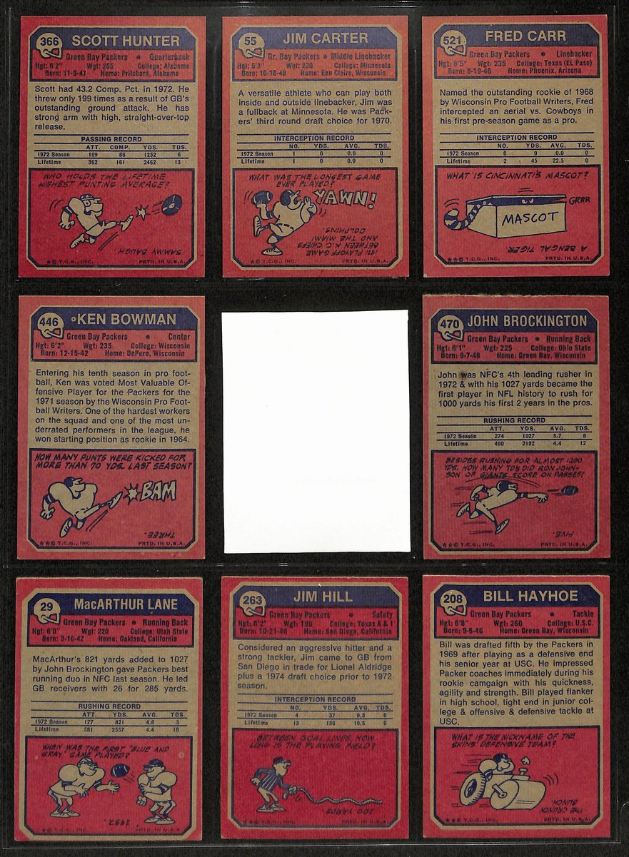 1973 TOPPS Football Cards Green Bay Packers Partial Team Set (21/22) 200324