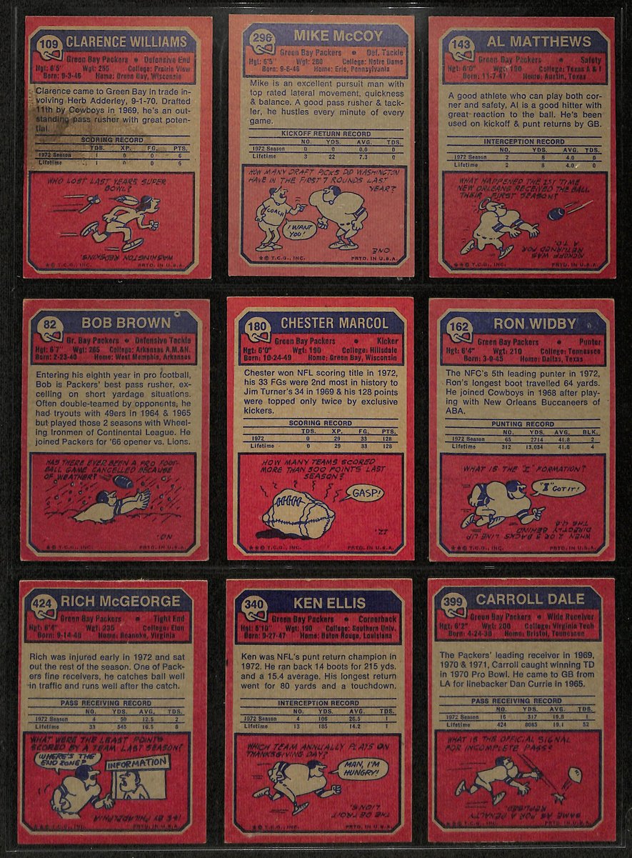 1973 TOPPS Football Cards Green Bay Packers Partial Team Set (21/22) 200324