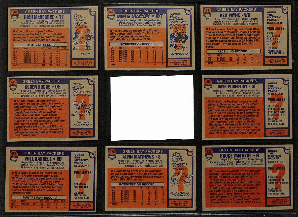 1976 TOPPS Football Cards Green Bay Packers Complete Team Set (25) 200327