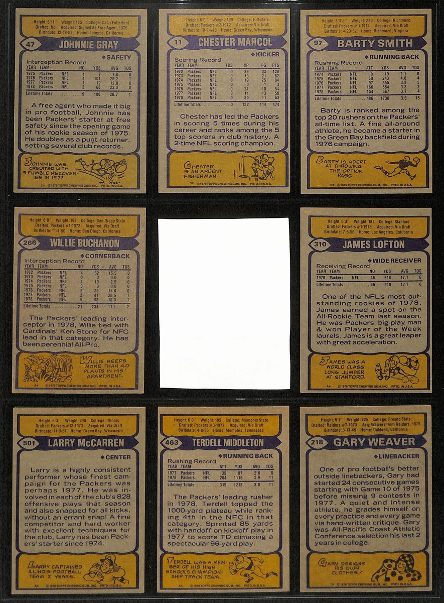 1979 TOPPS Football Cards Green Bay Packers Complete Team Set (13) 200330