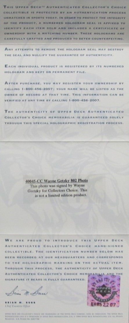 Wayne Gretzky HOF Signed/Auto Goal #802 8x10 Photo Kings Upper Deck UDA 200025