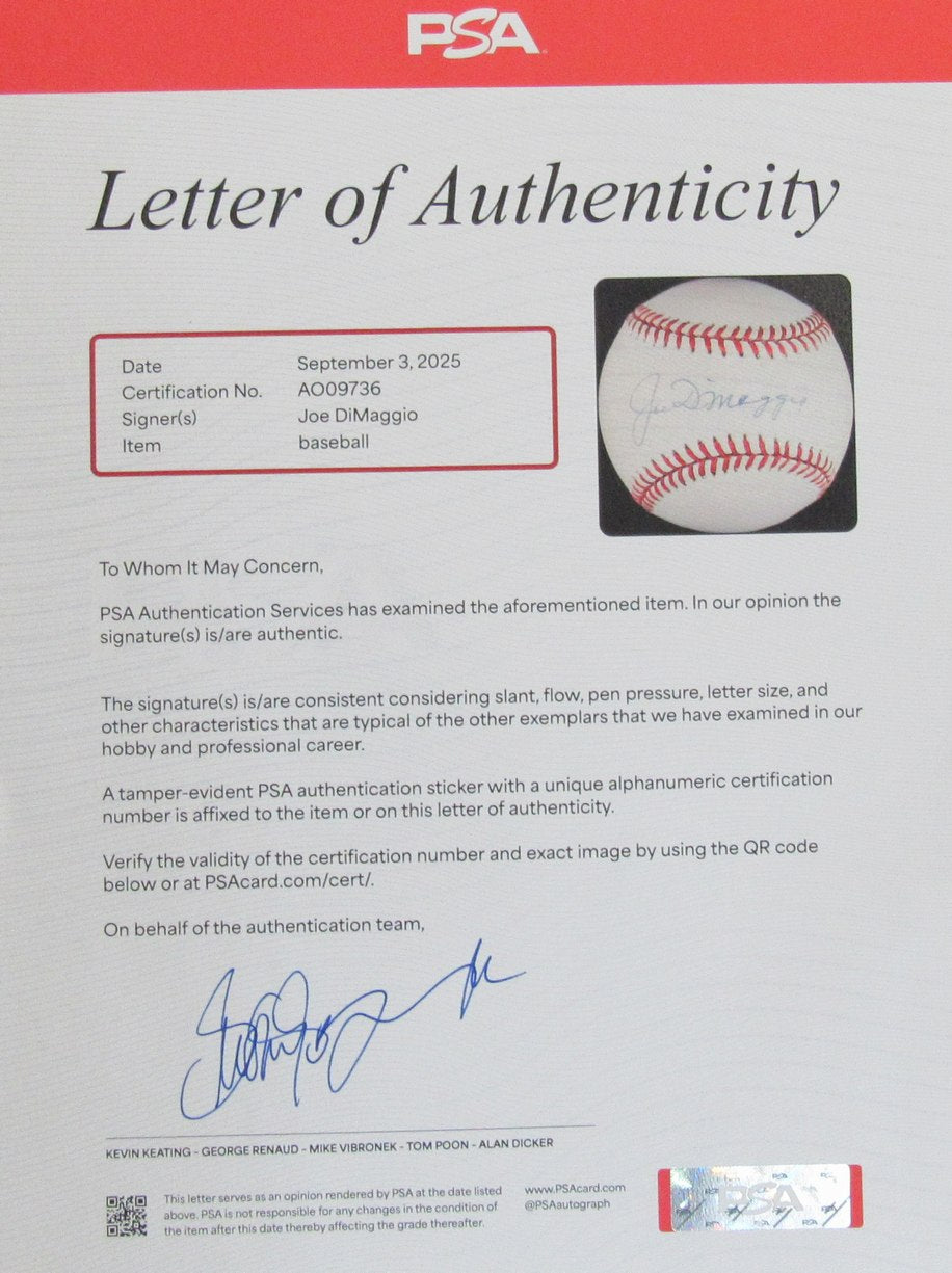 Joe DiMaggio HOF Signed/Autographed OAL Baseball NY Yankees PSA/DNA 200081