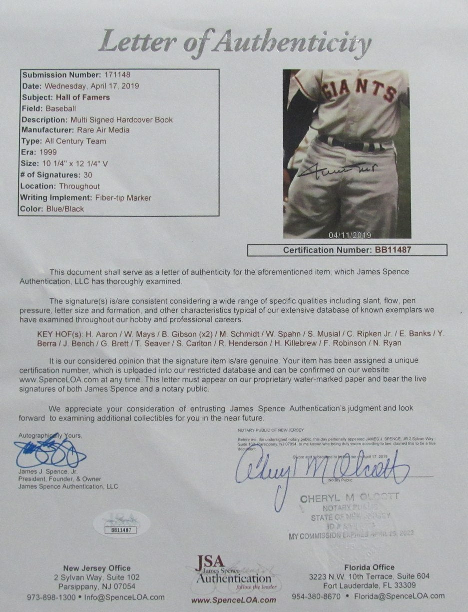 Willie Mays HOF Signed/Autographed 10x12 Book Photo Giants JSA 200100