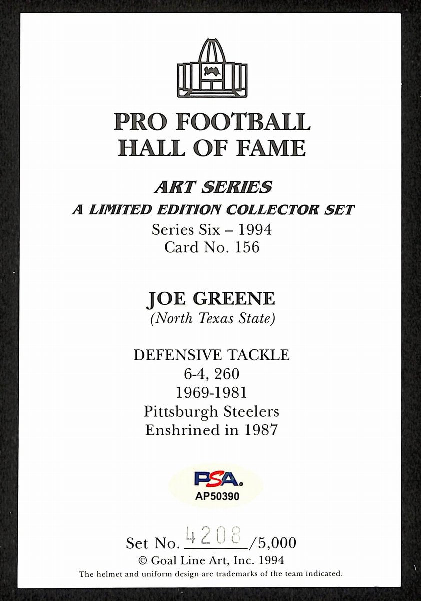 Joe Greene Signed/Auto 1994 GLAC/Goal Line Art Postcard Steelers PSA/DNA 200335