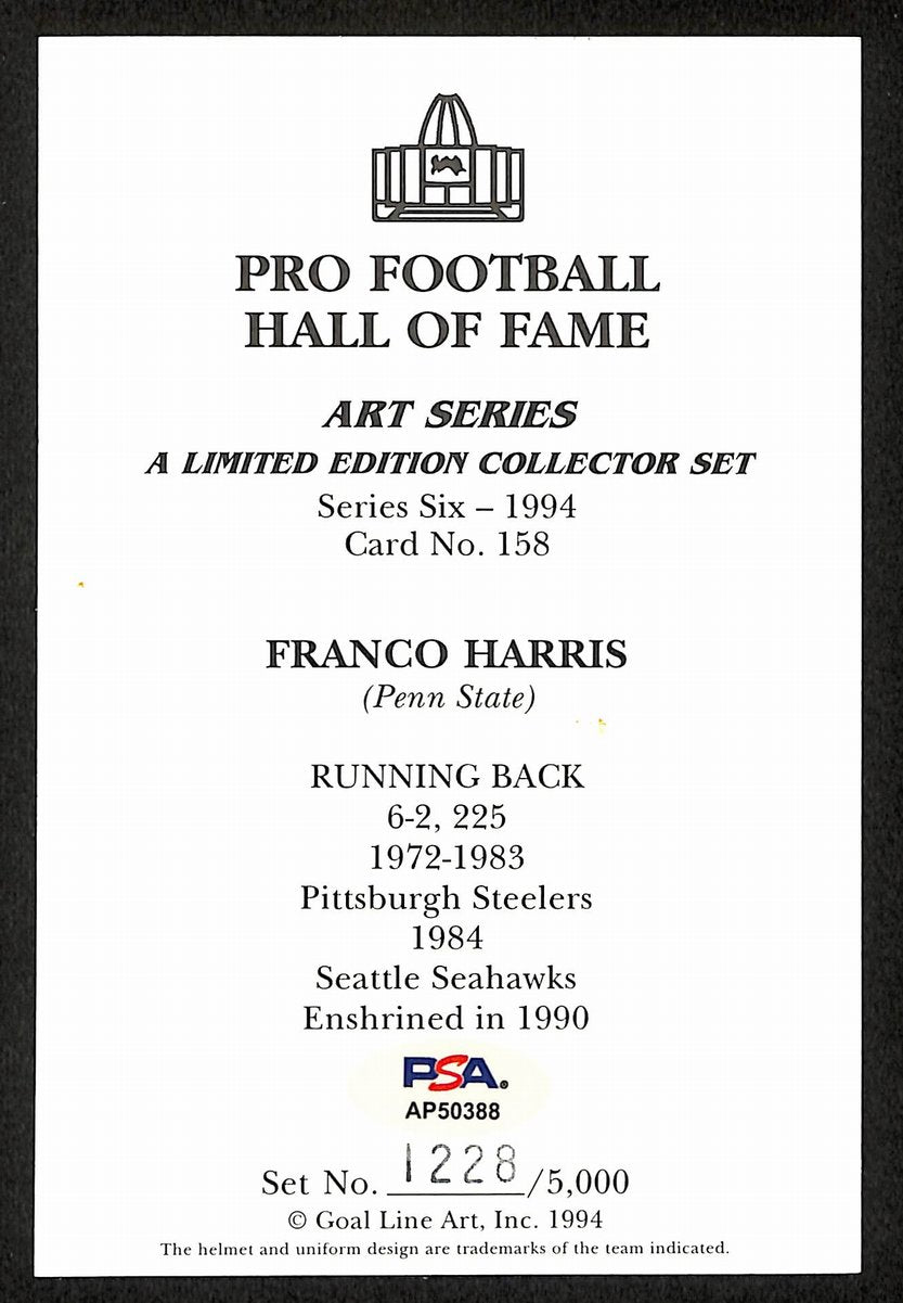 Franco Harris Signed 1994 GLAC/Goal Line Art Postcard Steelers PSA/DNA 200337