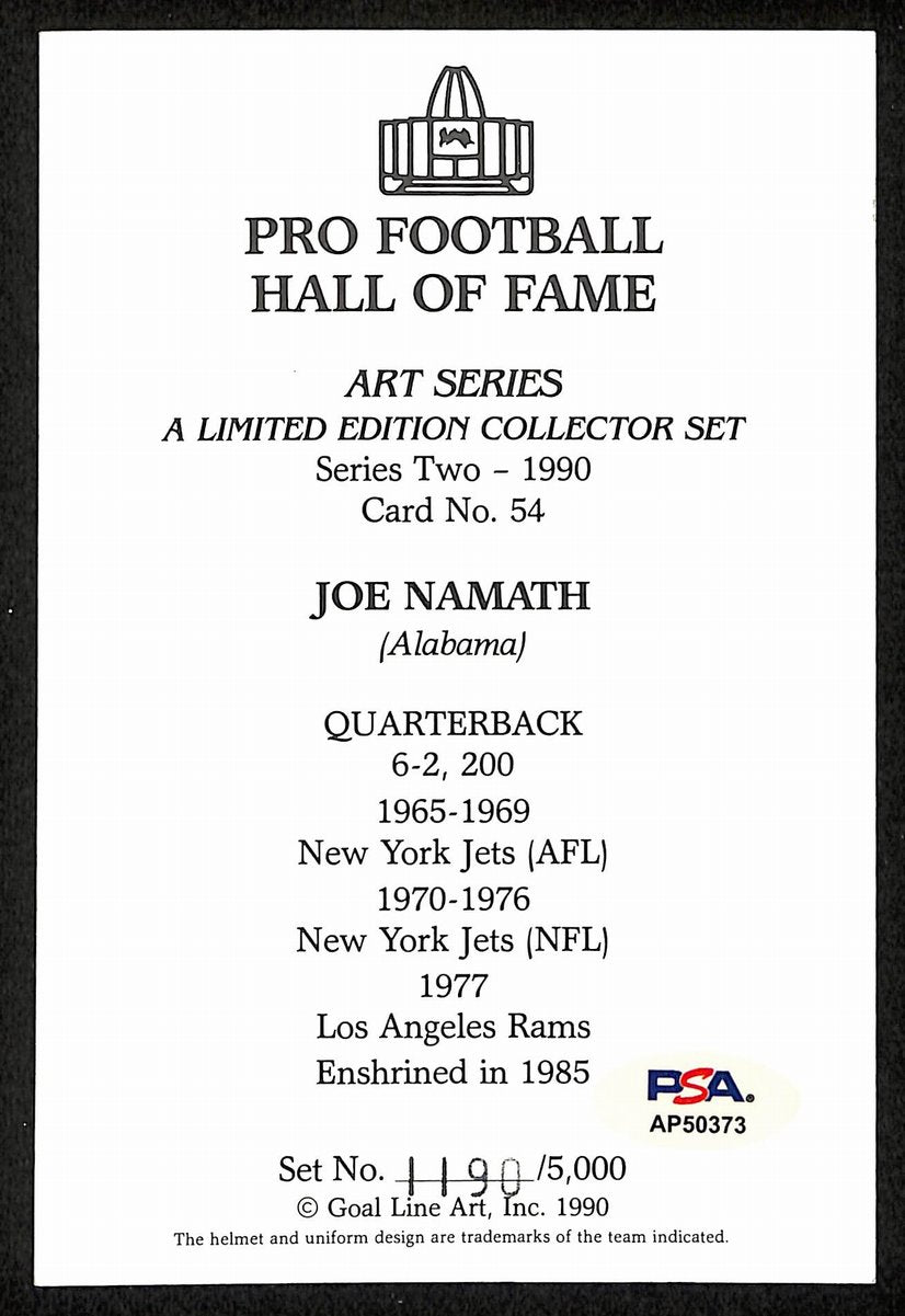 Joe Namath Signed/Auto 1990 GLAC/Goal Line Art Postcard NY Jets PSA/DNA 200343