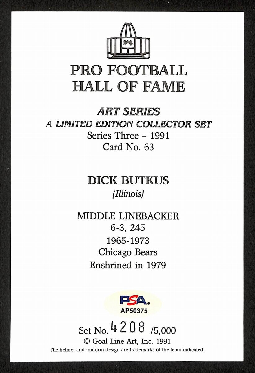 Dick Butkus Signed/Auto 1991 GLAC/Goal Line Art Postcard Bears PSA/DNA 200345