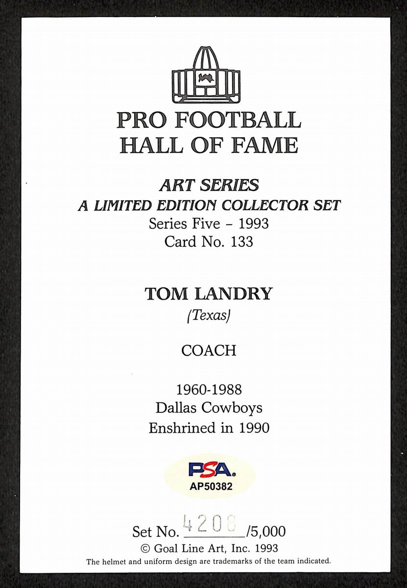 Tom Landry Signed 1993 GLAC/Goal Line Art Postcard Cowboys PSA/DNA 200352