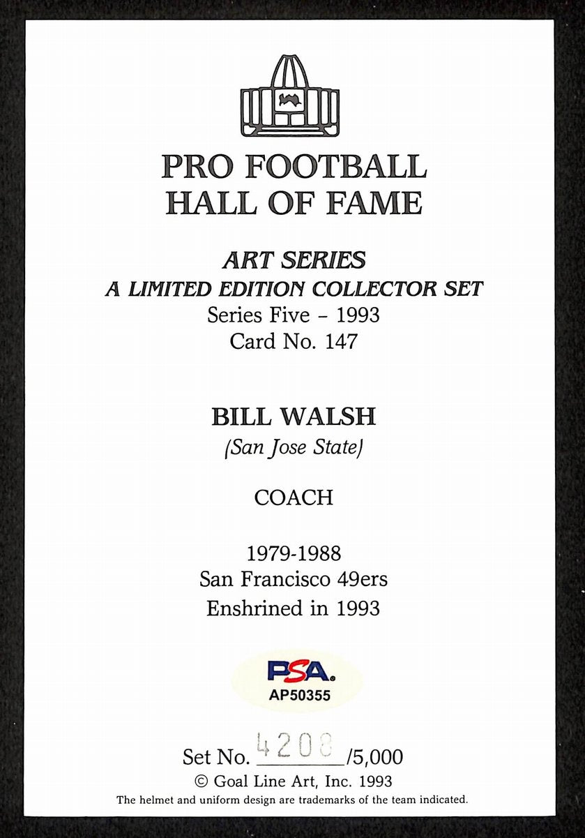 Bill Walsh Signed/Inscr 1993 GLAC/Goal Line Art Postcard 49ers PSA/DNA 200358