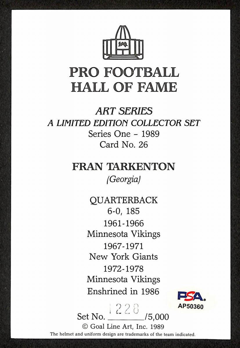 Fran Tarkenton Signed 1989 GLAC/Goal Line Art Postcard Vikings PSA/DNA 200363