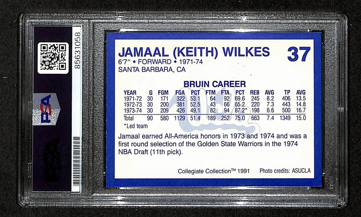 Jamaal Wilkes HOF Signed 1991 Collegiate Collection UCLA Card #37 PSA/DNA 200408