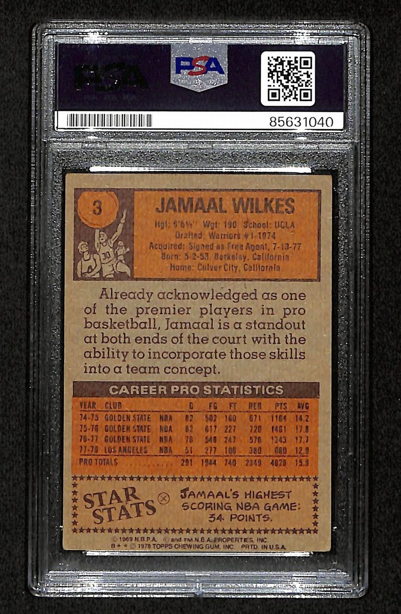 Jamaal Wilkes HOF Signed 1978 TOPPS Card #3 Los Angeles Lakers PSA/DNA 200409