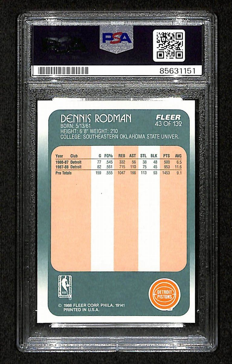Dennis Rodman HOF Signed/Auto 1988 Fleer RC Card #43 Pistons PSA/DNA 200411