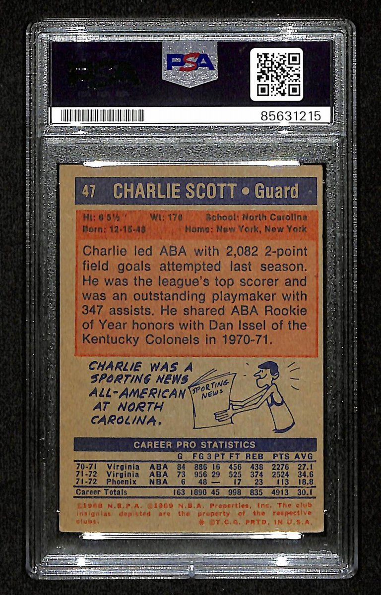 Charlie Scott HOF Signed/Inscr 1972-73 TOPPS Card #47 Suns PSA/DNA 200413