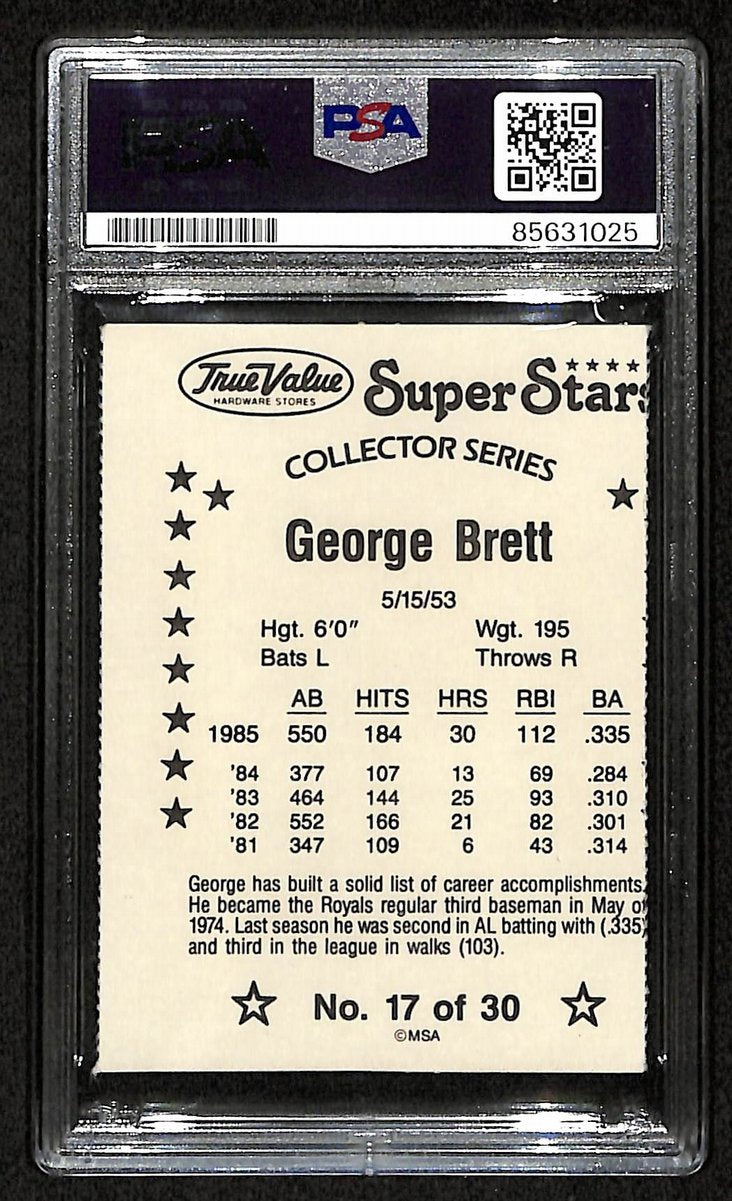 George Brett HOF Signed/Auto 1986 True Value Card #17 Royals PSA/DNA 200428
