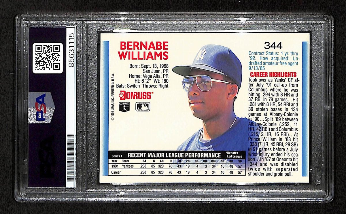 Bernie Williams Signed/Auto 1992 Donruss Card #344 Yankees PSA/DNA 200433