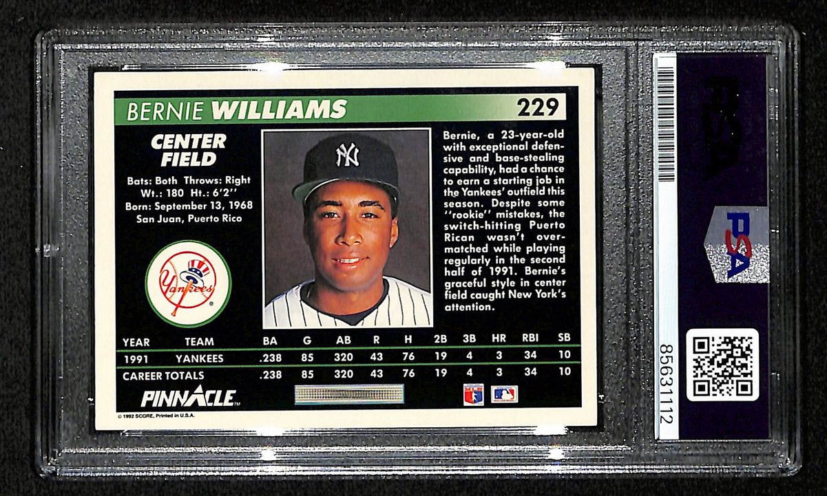 Bernie Williams Signed/Auto 1992 Pinnacle Card #229 Yankees PSA/DNA 200435