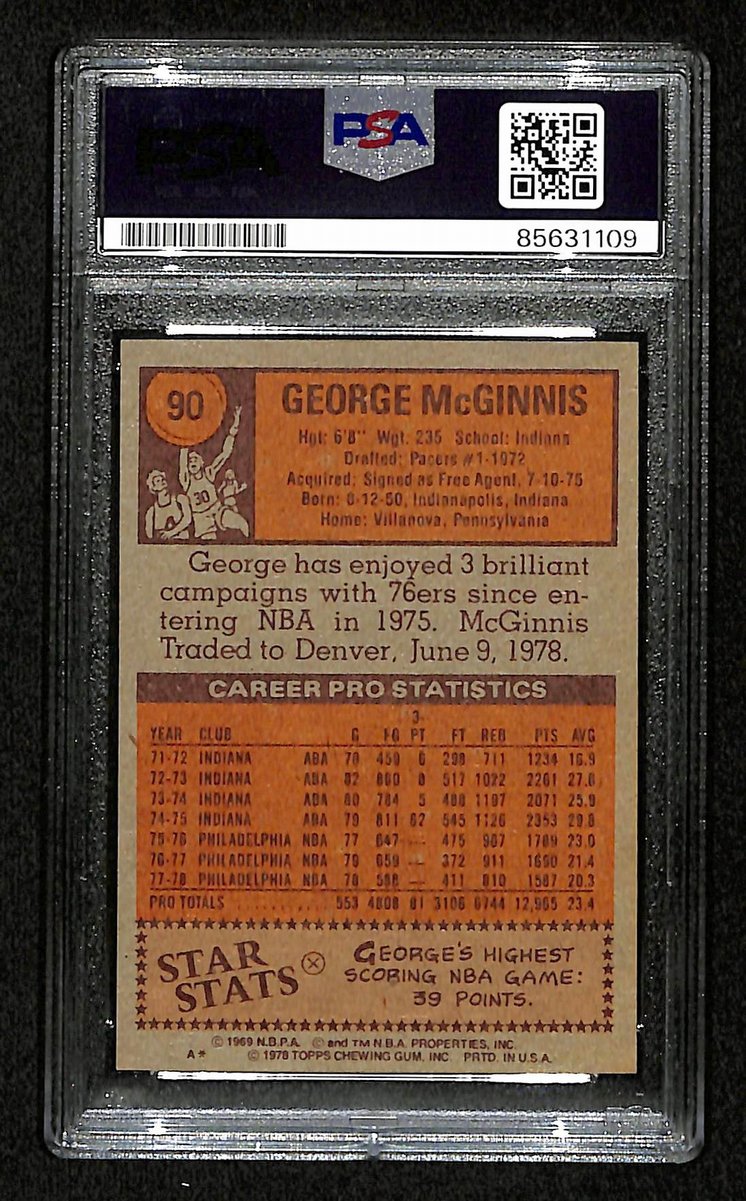 George McGinnis HOF Signed/Auto 1978-79 TOPPS Card #90 76ers PSA/DNA 200442
