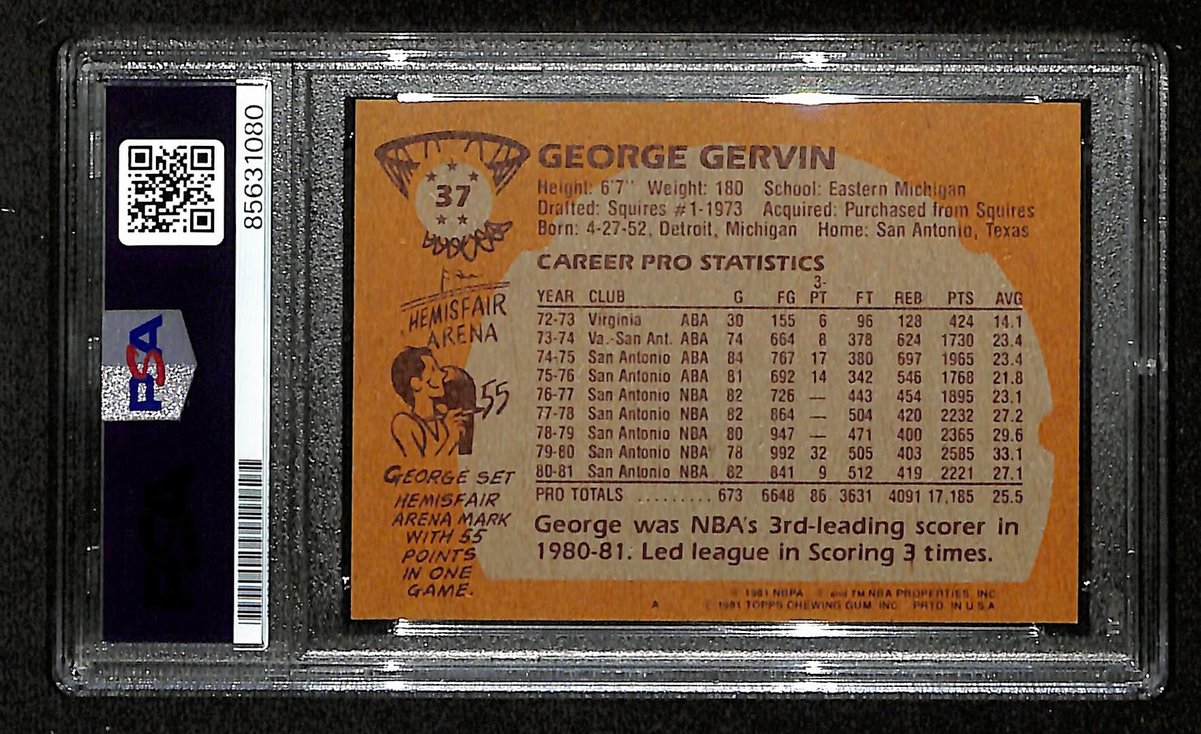 George Gervin HOF Signed/Inscribed 1981 TOPPS Card #37 Spurs PSA/DNA 200458
