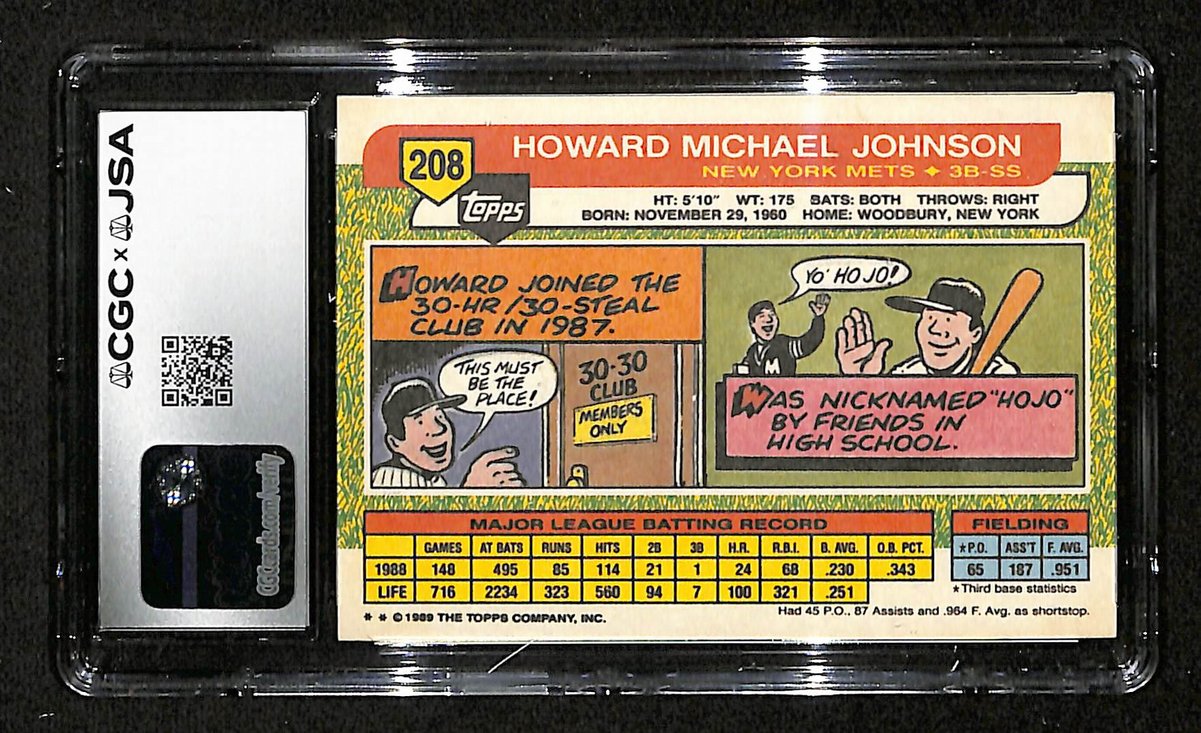 Howard Johnson Signed/Inscribed 1989 TOPPS Big Card #208 Mets CGC/JSA 199086