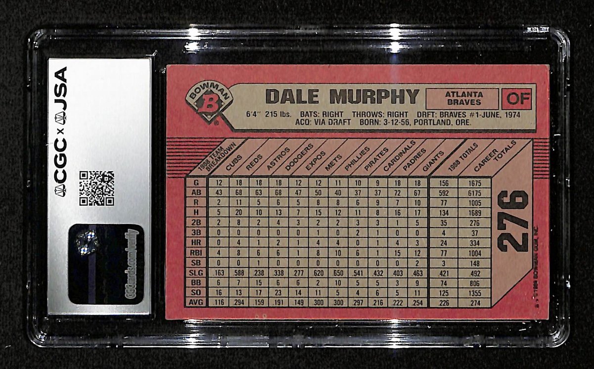 Dale Murphy Signed/Autographed 1989 Bowman Card #276 Braves CGC/JSA 199088