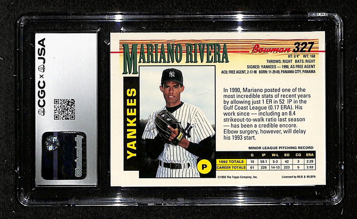 Mariano Rivera Signed/Auto 1993 Bowman Card #327 Yankees CGC/JSA 199097