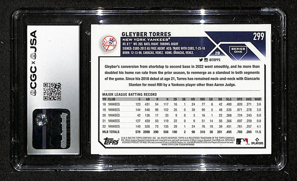 Gleyber Torres Signed/Auto 2023 TOPPS Card #299 Yankees CGC/JSA 199098