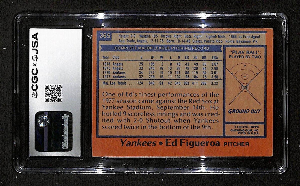 Ed Figueroa Signed/Auto 1978 TOPPS Card #365 Yankees CGC/JSA 199102