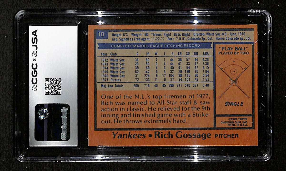 Rich Gossage Signed/Auto 1978 TOPPS Card #10 Yankees CGC/JSA 199106