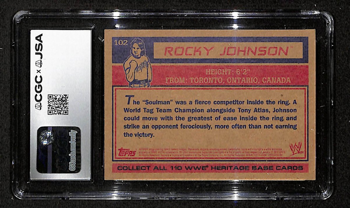 Rocky Johnson Signed/Inscribed 2012 TOPPS WWE Card #102 CGC/JSA 199117