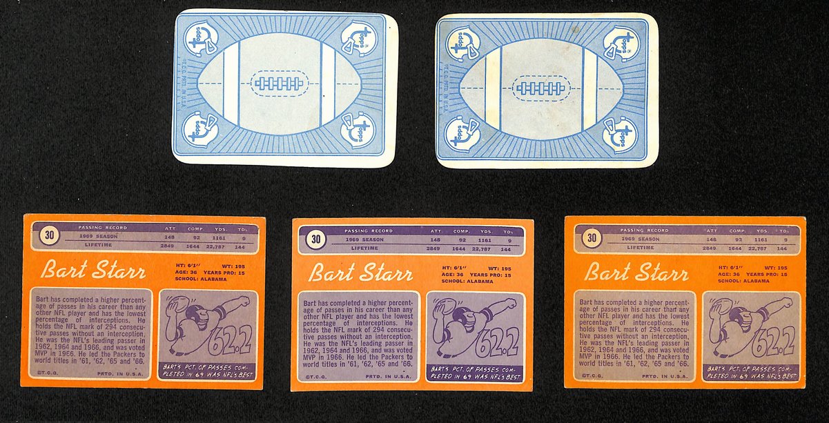 Lot of (5) 1970 TOPPS Football Cards (3) #30 Bart Starr Green Bay Packers 200465