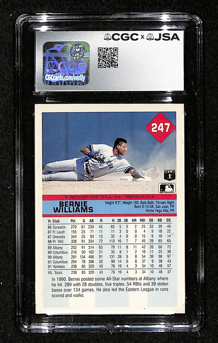 Bernie Williams Signed/Auto 1992 Fleer Card #247 Yankees CGC/JSA 200531