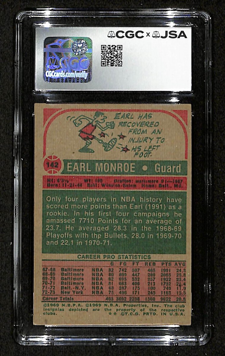Earl Monroe HOF Signed/Inscr 1973-74 TOPPS Card #142 Knicks CGC/JSA 200554