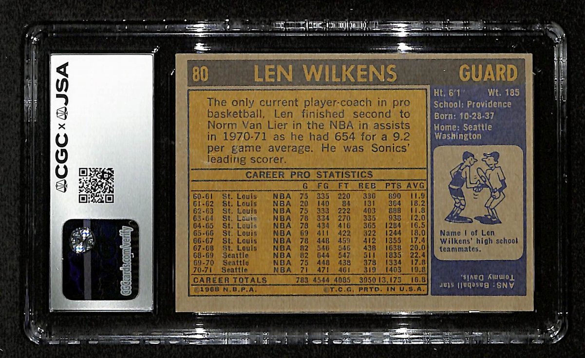 Len Wilkens HOF Signed/Inscr 1971-72 TOPPS Card #80 Cavaliers CGC/JSA 200558