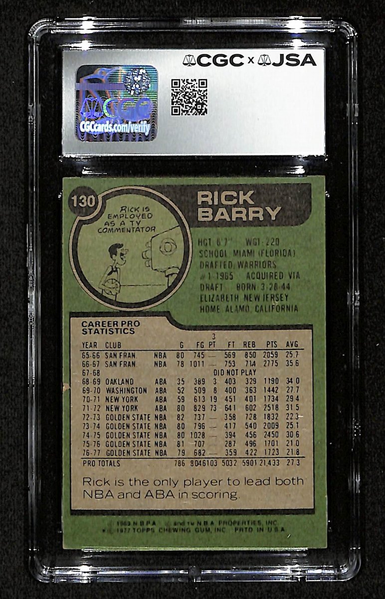 Rick Barry HOF Signed/Auto 1977-78 TOPPS Card #130 Warriors CGC/JSA 200563