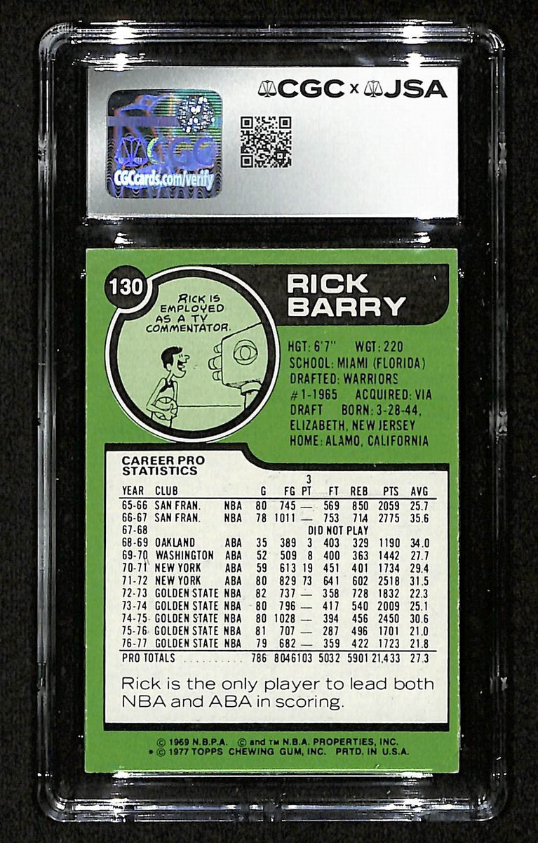 Rick Barry HOF Signed/Auto 1977-78 TOPPS Card #130 Warriors CGC/JSA 200564
