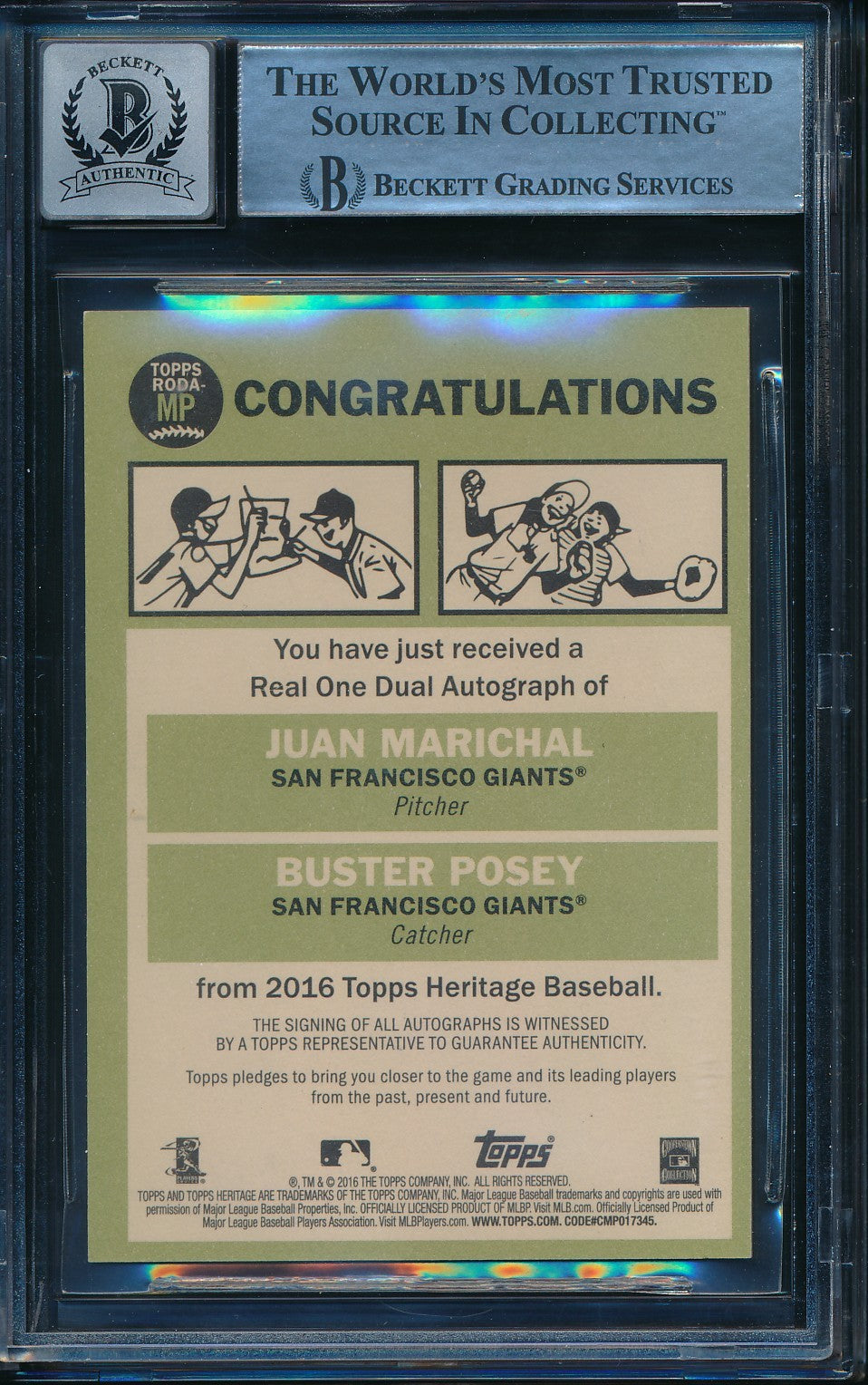Buster Posey/Juan Marichal Signed/Autographed 2016 TOPPS Card #MP BAS 200903