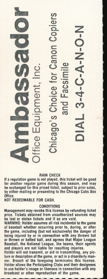 August 9, 1988 Ticket Stub Cubs vs. Mets 1st Night Game at Wrigley Field 200908