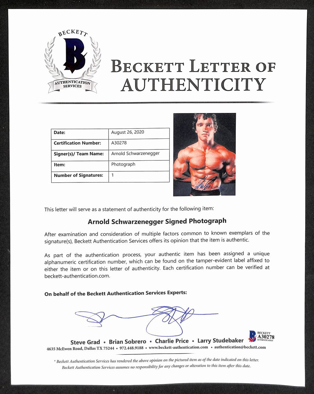 Arnold Schwarzenegger Signed/Autographed 8x10 Photo PSA/DNA/Beckett 200226