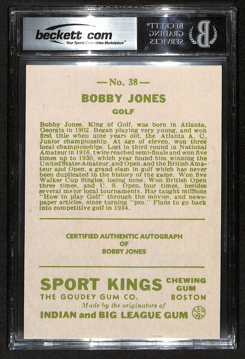 Bobby Jones Golf HOF Signed/Auto 5x7 Custom Goudey Card #38 BAS/Beckett 201310