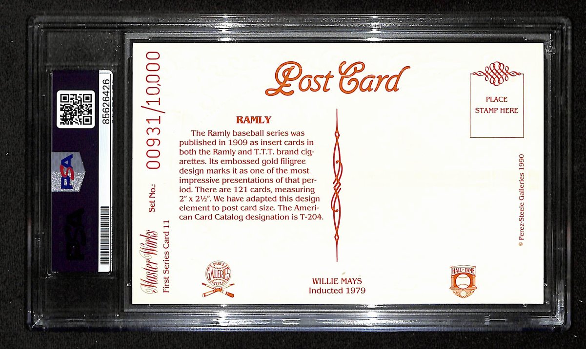 Willie Mays HOF Signed Perez Steele Master Works Postcard Giants PSA/DNA 201330