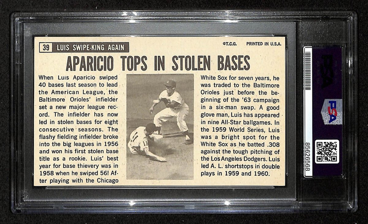 Luis Aparicio HOF Signed/Auto 1964 Topps Giants Card #39 White Sox PSA/DNA201323