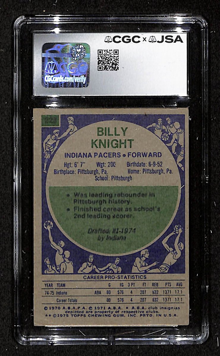Billy Knight HOF Signed 1975-76 TOPPS Card #3 Pacers CGC/JSA 200655