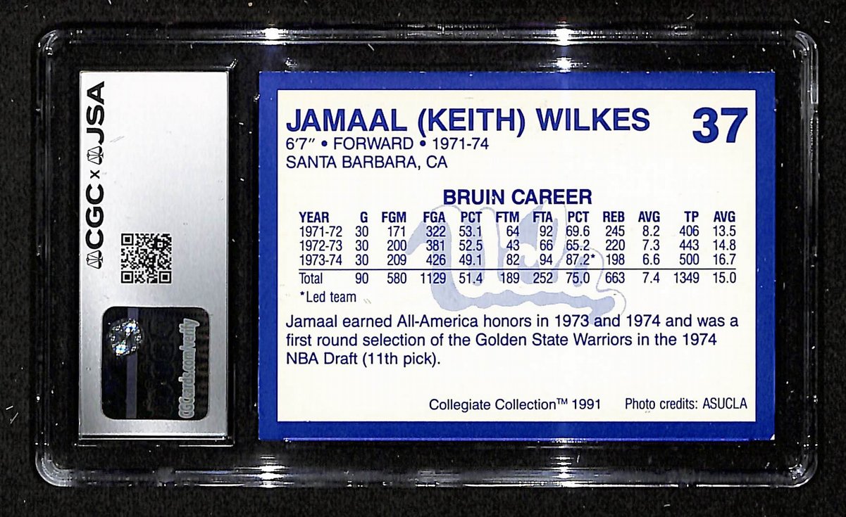Jamaal Wilkes HOF Signed/Inscr 1991 Collegiate Collection Card #37 UCLA CGC/JSA