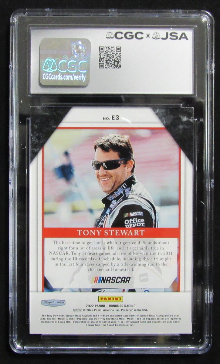 Tony Stewart Signed/Autographed 2022 Donruss Elite Card #E3 CGC/JSA 200667