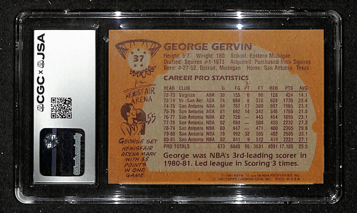 George Gervin HOF Signed/Auto 1981-82 TOPPS Card #37 Spurs CGC/JSA 200699
