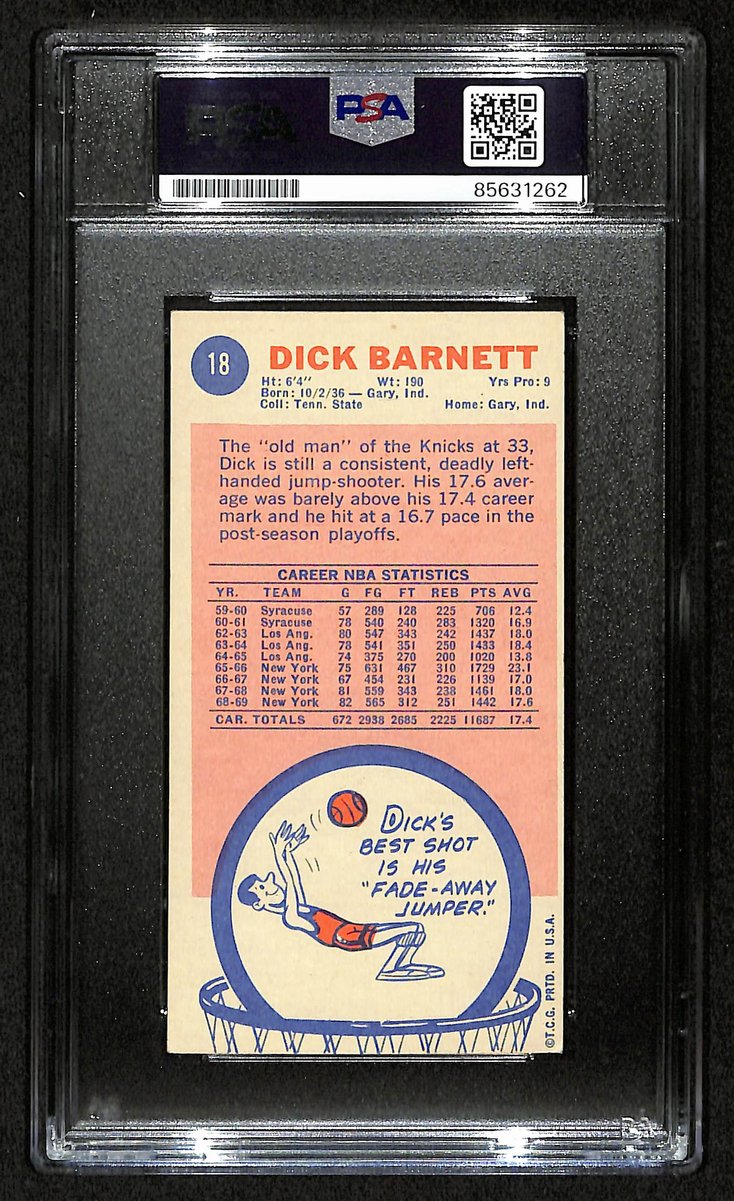 Dick Barnett HOF Signed/Auto 1969-70 TOPPS RC Card #18 Knicks PSA/DNA 201339