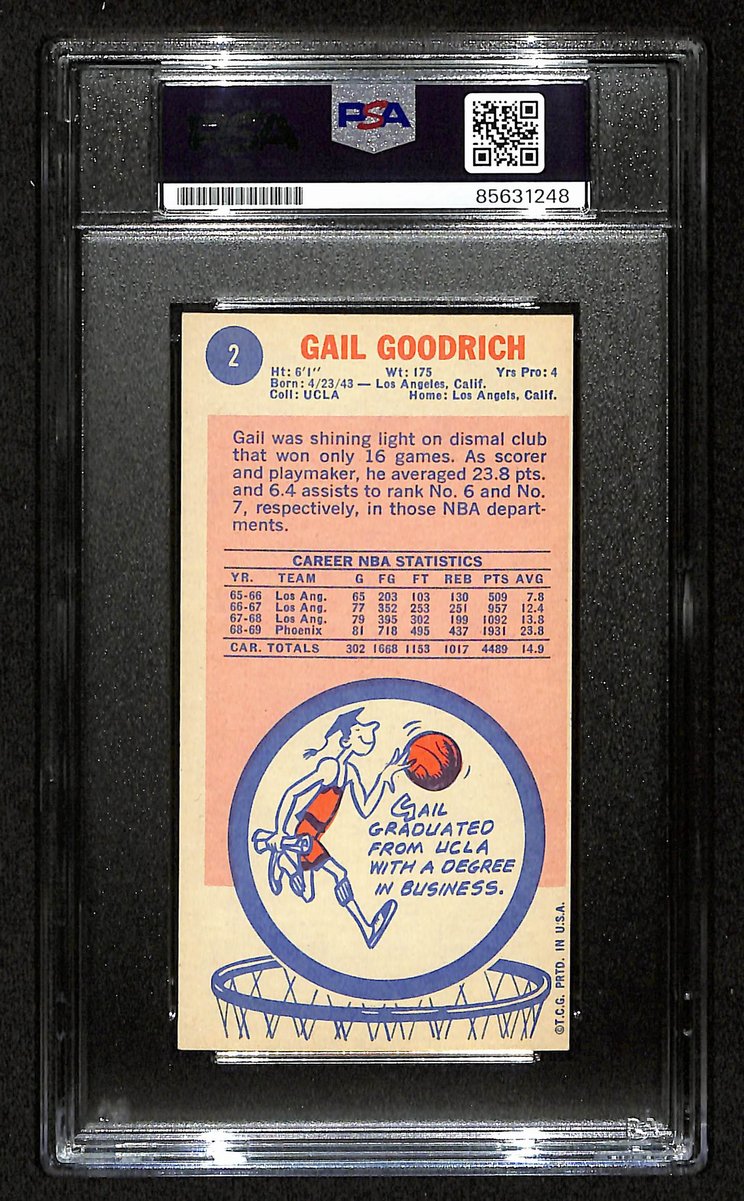 Gail Goodrich HOF Signed/Inscr 1969-70 TOPPS RC Card #2 Suns PSA/DNA 201343
