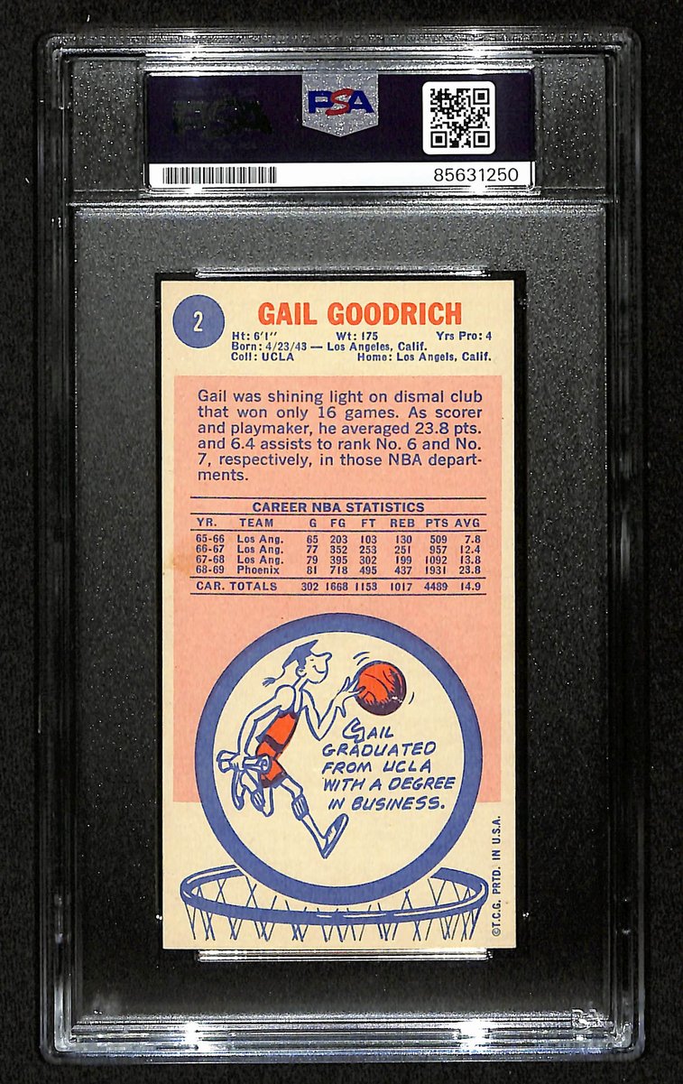 Gail Goodrich HOF Signed/Inscr 1969-70 TOPPS RC Card #2 Suns PSA/DNA 201344