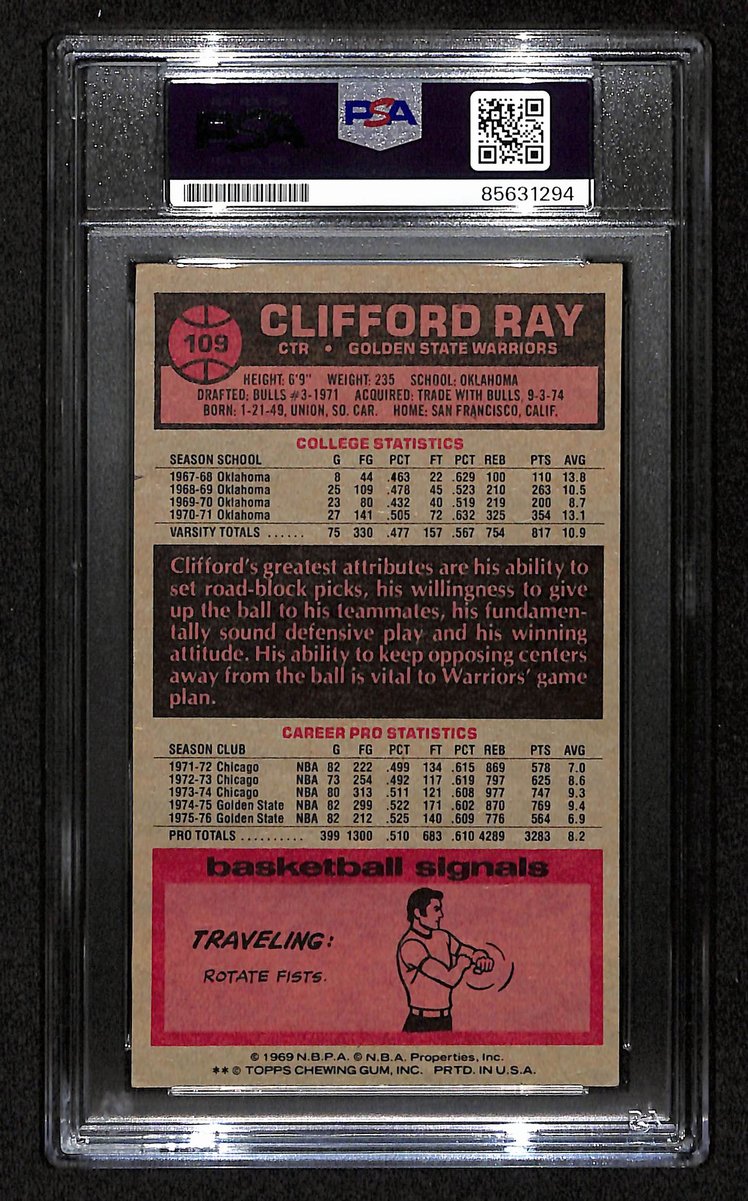 Clifford Ray Signed/Auto 1976-77 TOPPS Card #109 Warriors PSA/DNA 201352